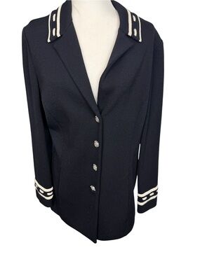 St John Collection Blazer Jacket Santa Knit 12-14 Black Contrast Trim Sailor